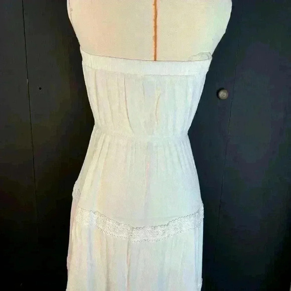 Justily Maxi Dress Women Size M White Lined Vacation Island Beach Swim Strapless - Picture 5 of 14